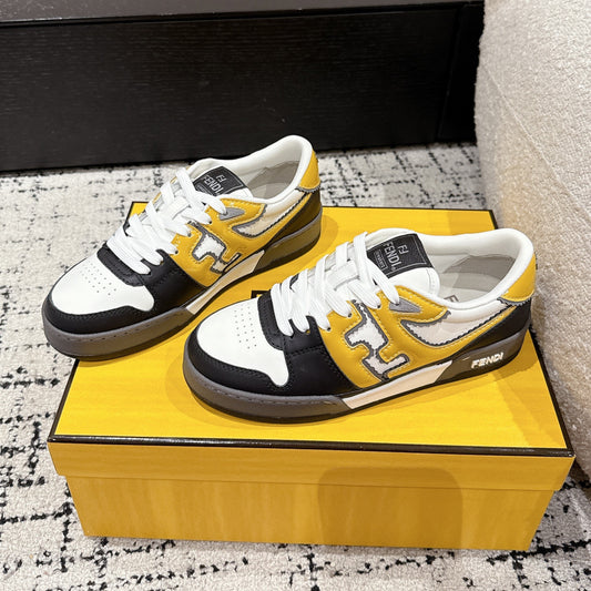 Fendi Match Trainers Black Yellow Leather 679606