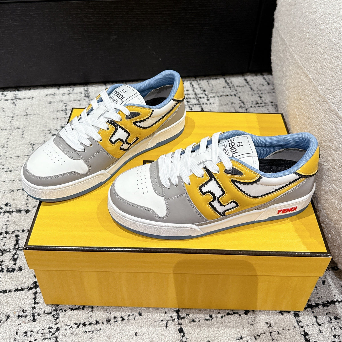 Fendi Match Trainers Grey Yellow Leather 679607