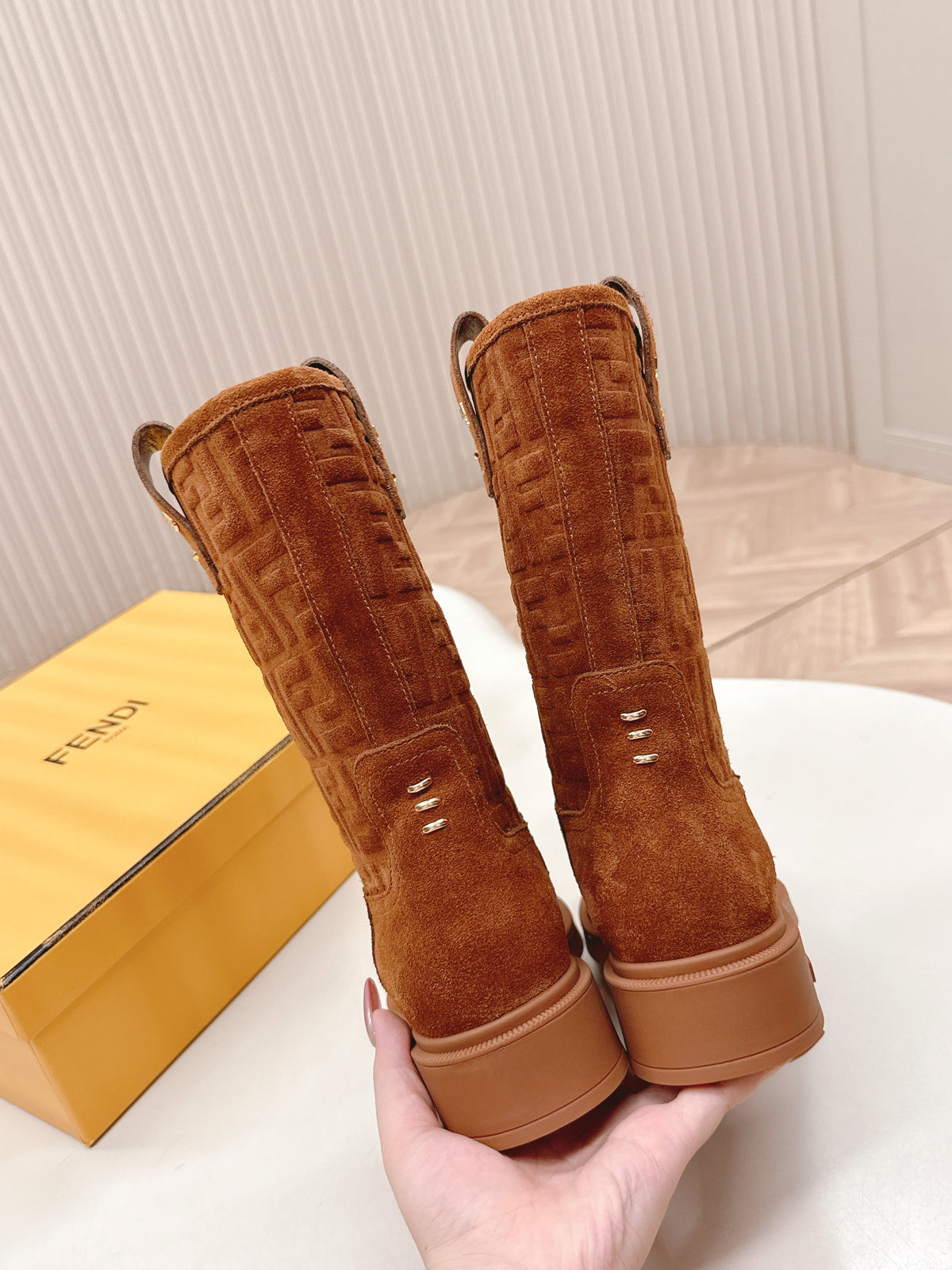 Fendi 25 Short Boots Caramel Brown Suede 500934