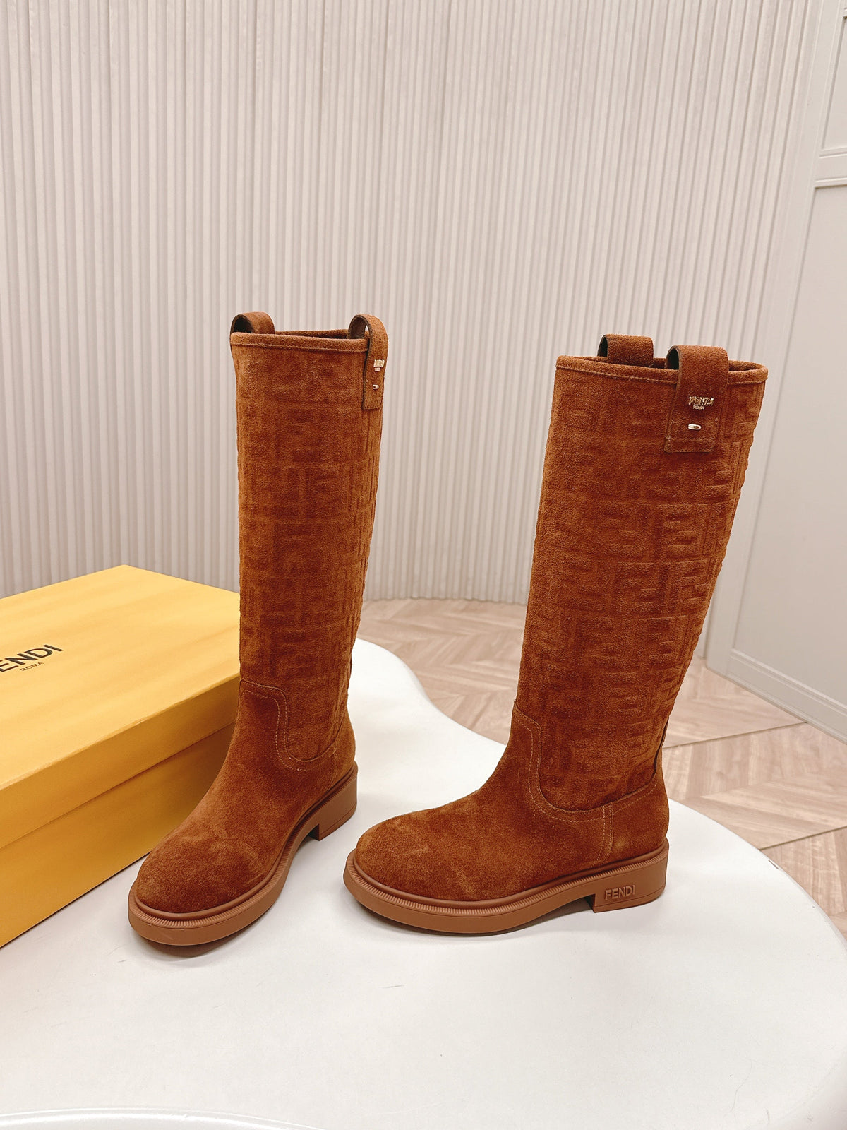 Fendi 25 High Boots Caramel Brown Suede 500939