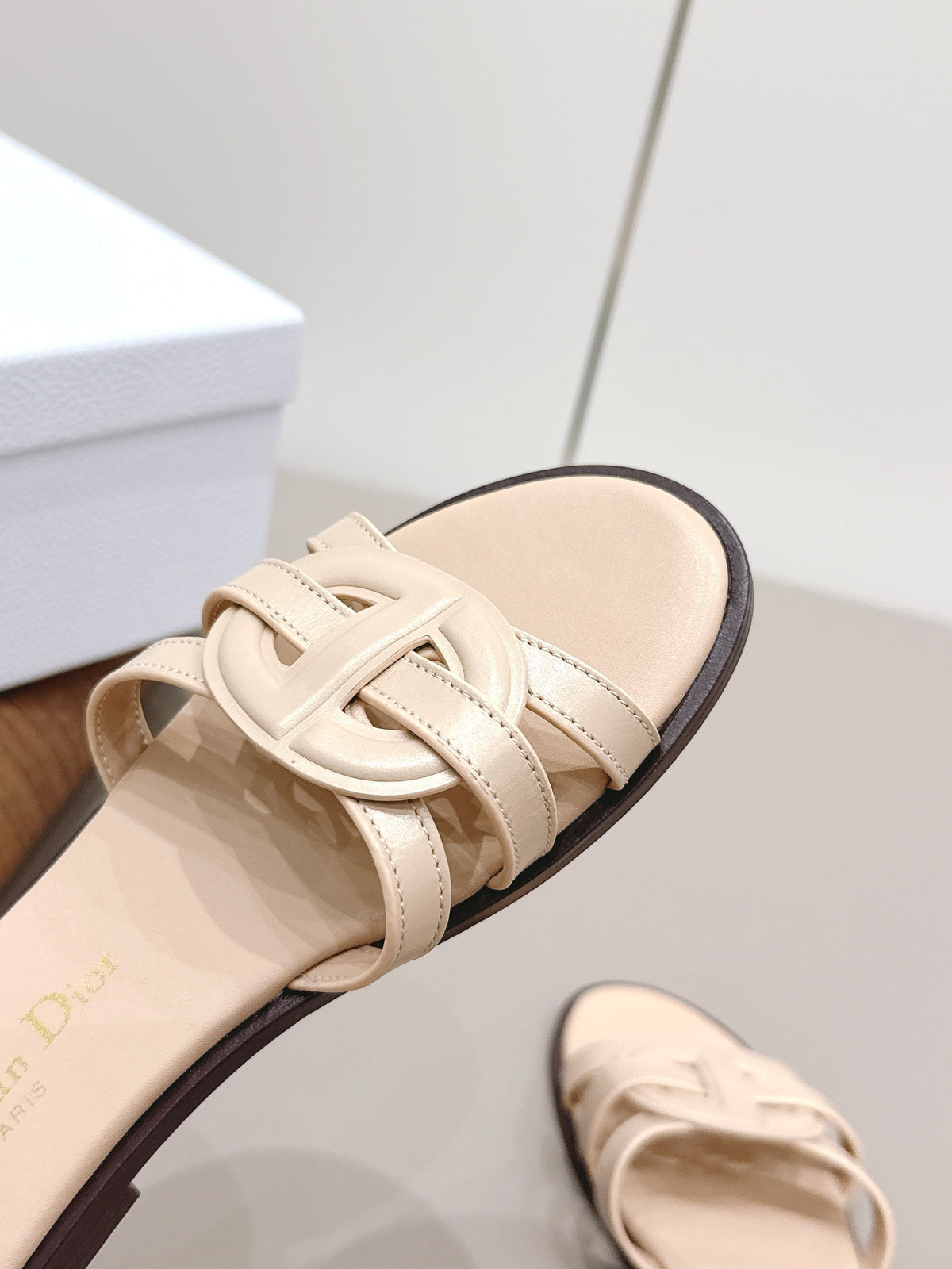 CD 26s D-Club Slide Sandal Beige Calfskin 738247