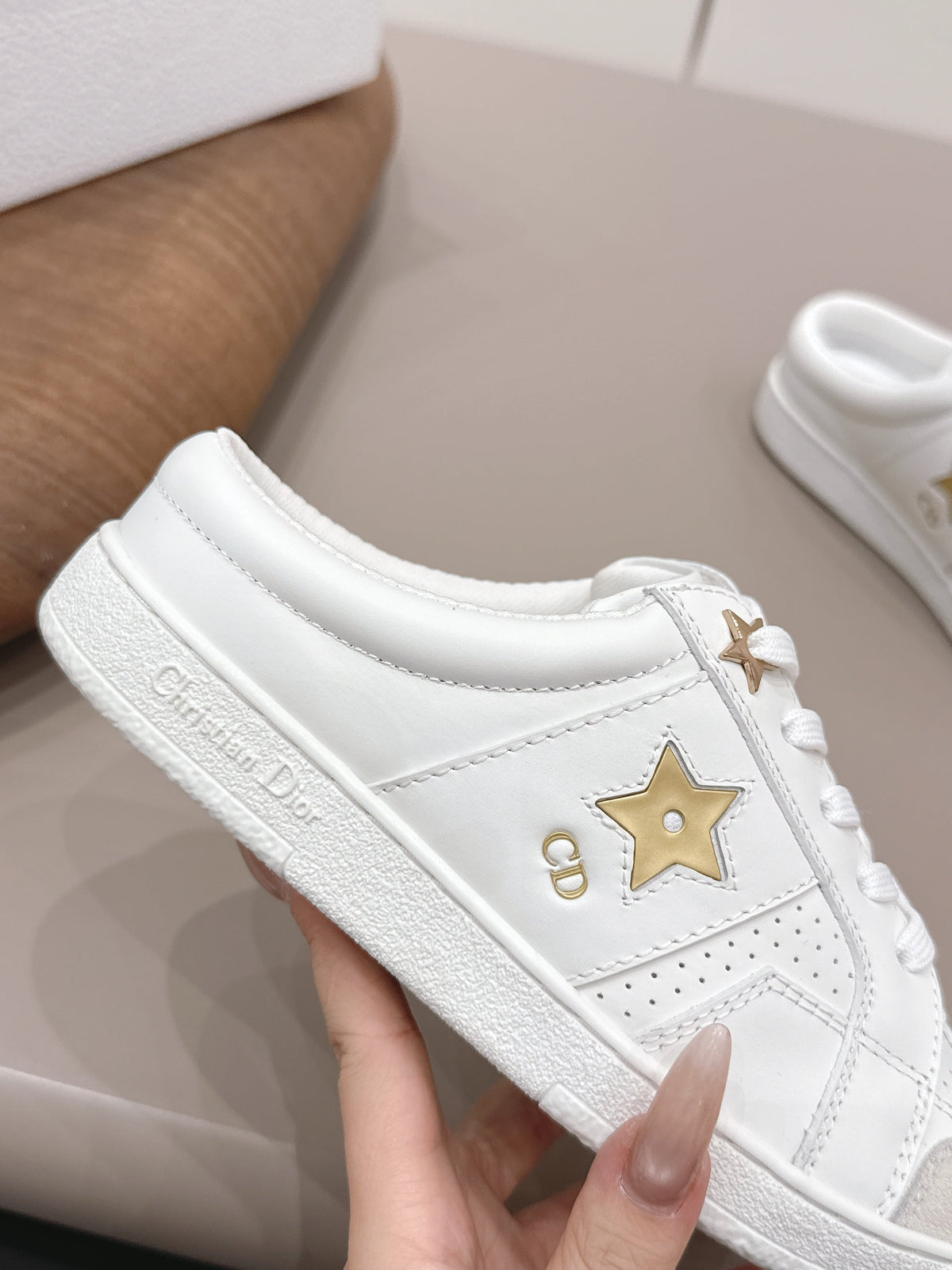 CD Dior Gold Star Mule White Suede Leather 739313