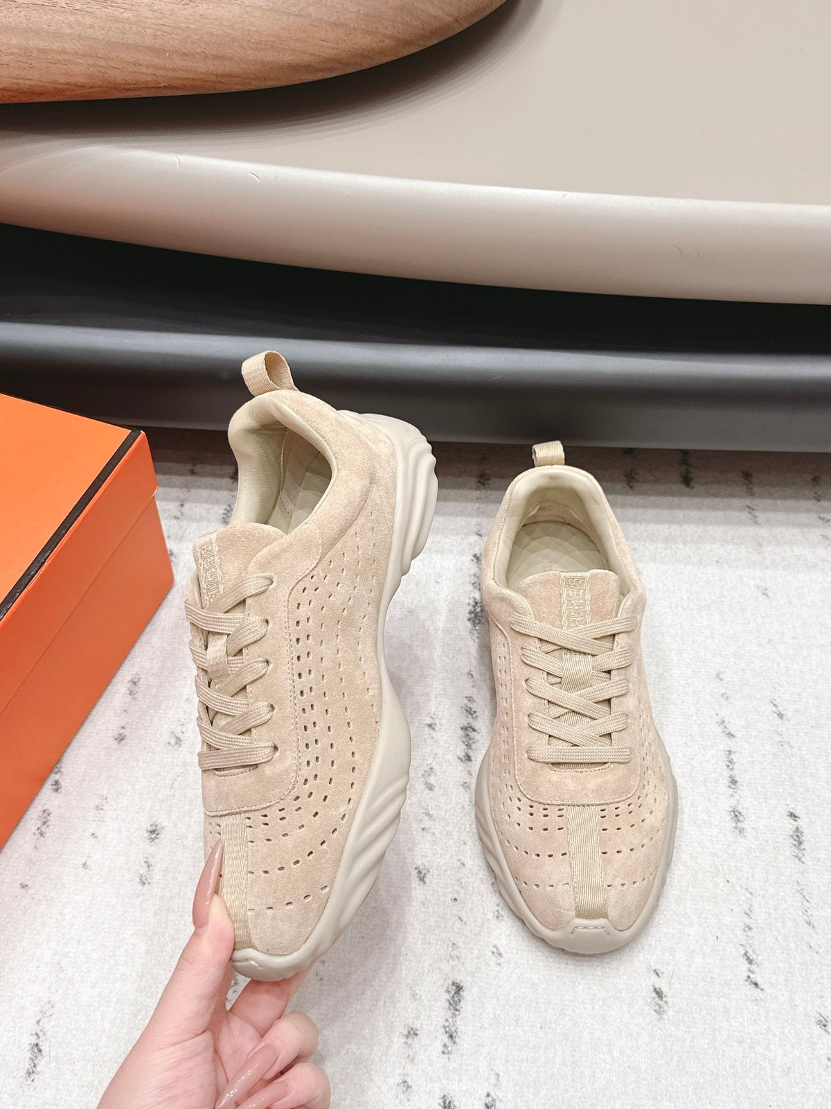 HM 26s Trail Sneakers In Beige Perforated Suede