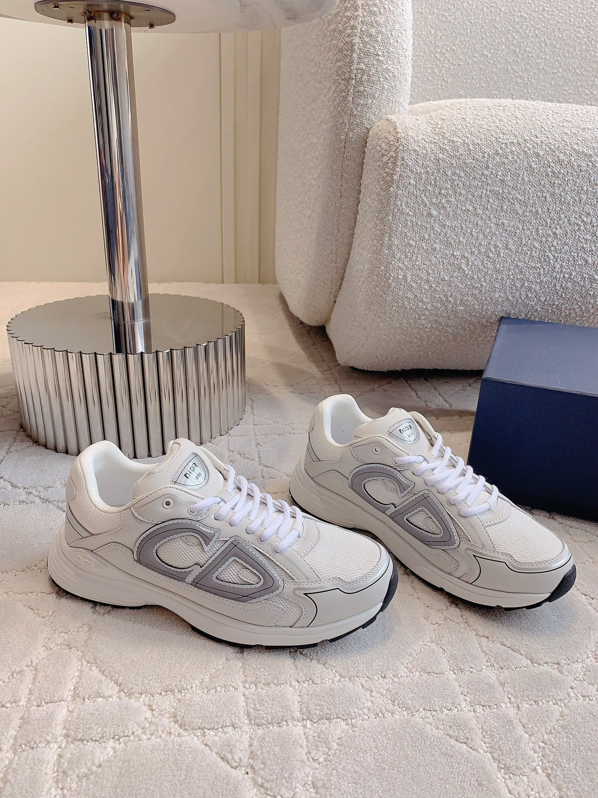 CD B30 Sneaker Milky Beige Mix Grey Black Polyester Mesh Fabric And Calfskin