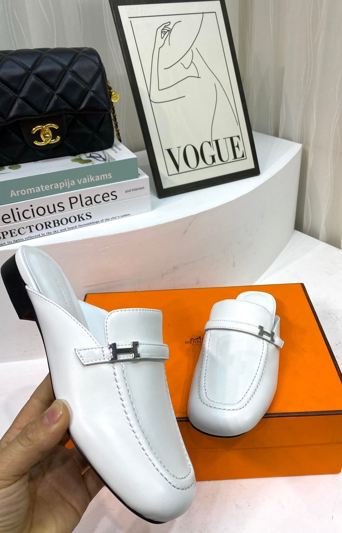 IENA MULE WHITE CALFSKIN