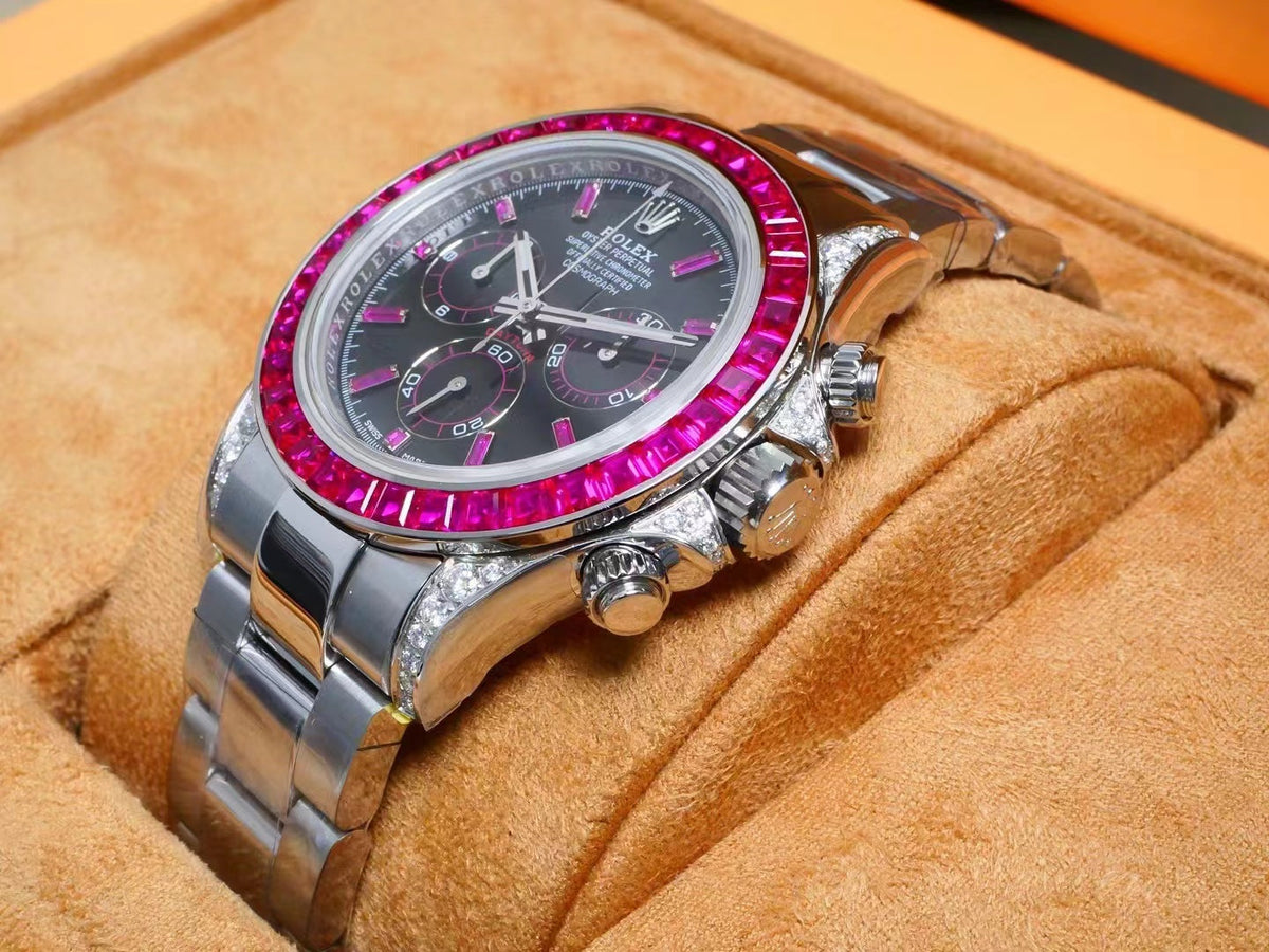 Rolex Daytona 40mm Stainless Steel Red Diamond Case Black Dial