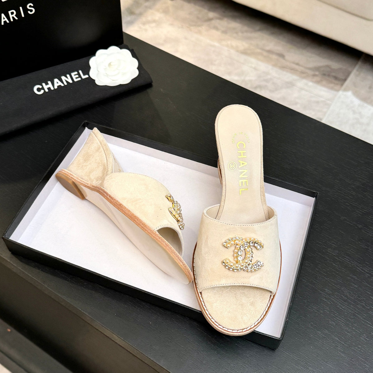CC 2026 Wedge Sandals 65 Light Beige Suede 667773
