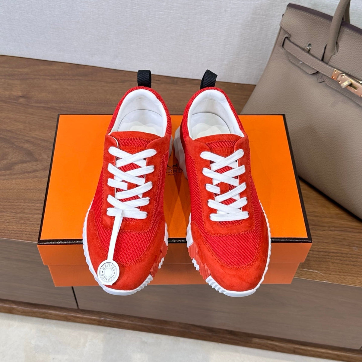 HM 26S Bouncing Sneaker In Red mix White Suede Mesh 543809