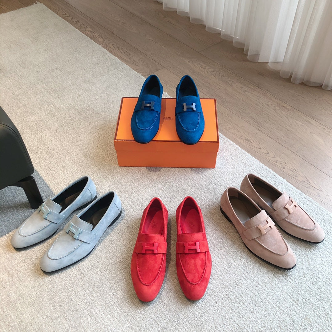 Paris Loafer Baby Blue Suede Calfskin With Signature Buckle 509349