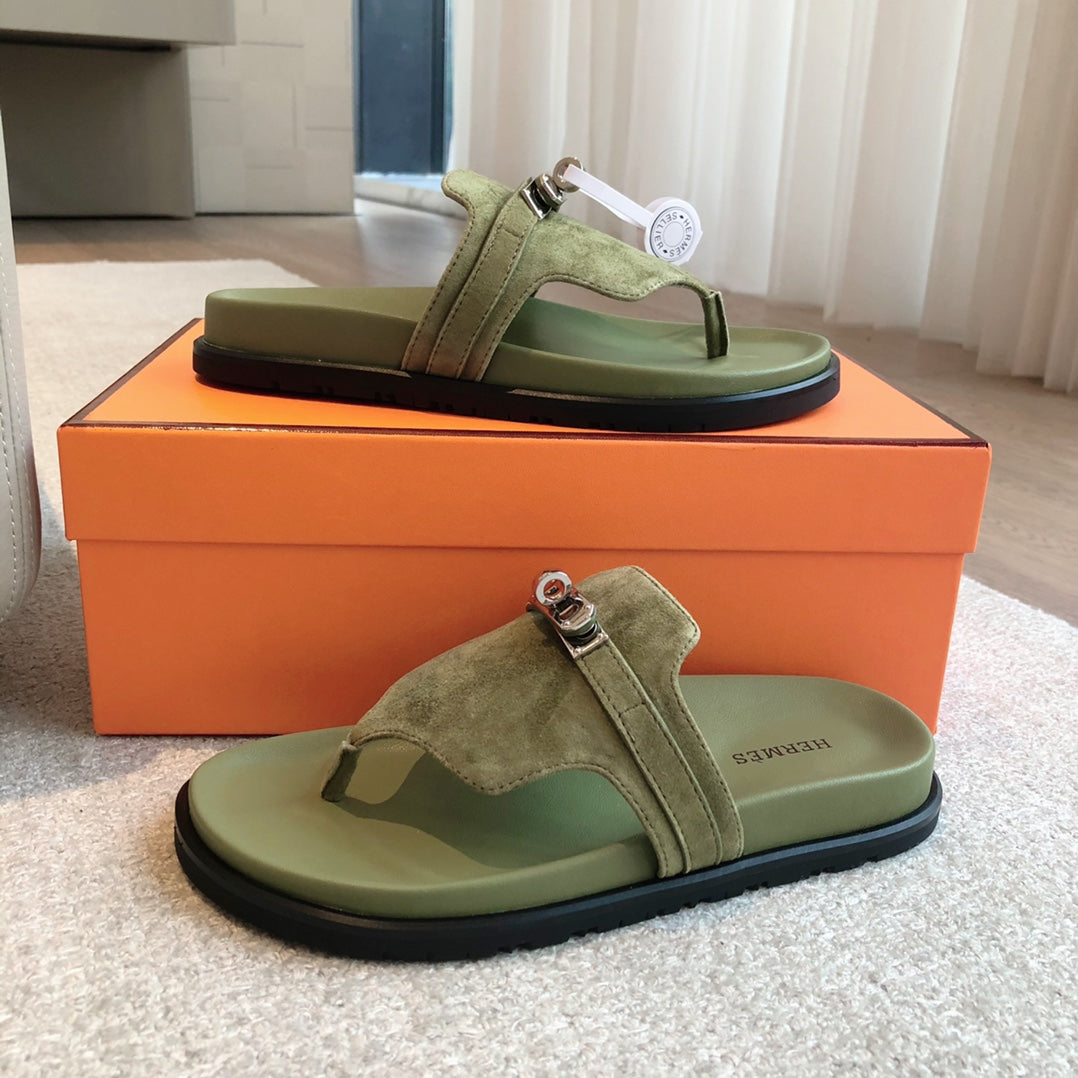 Empire Sandal Olive Lambskin Suede Goatskin