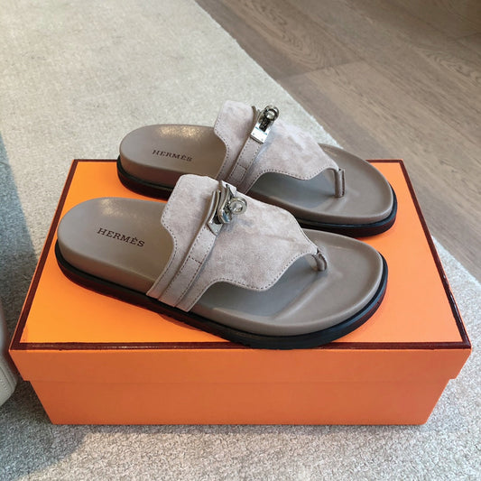 Empire Sandal Taupe Lambskin Suede Goatskin