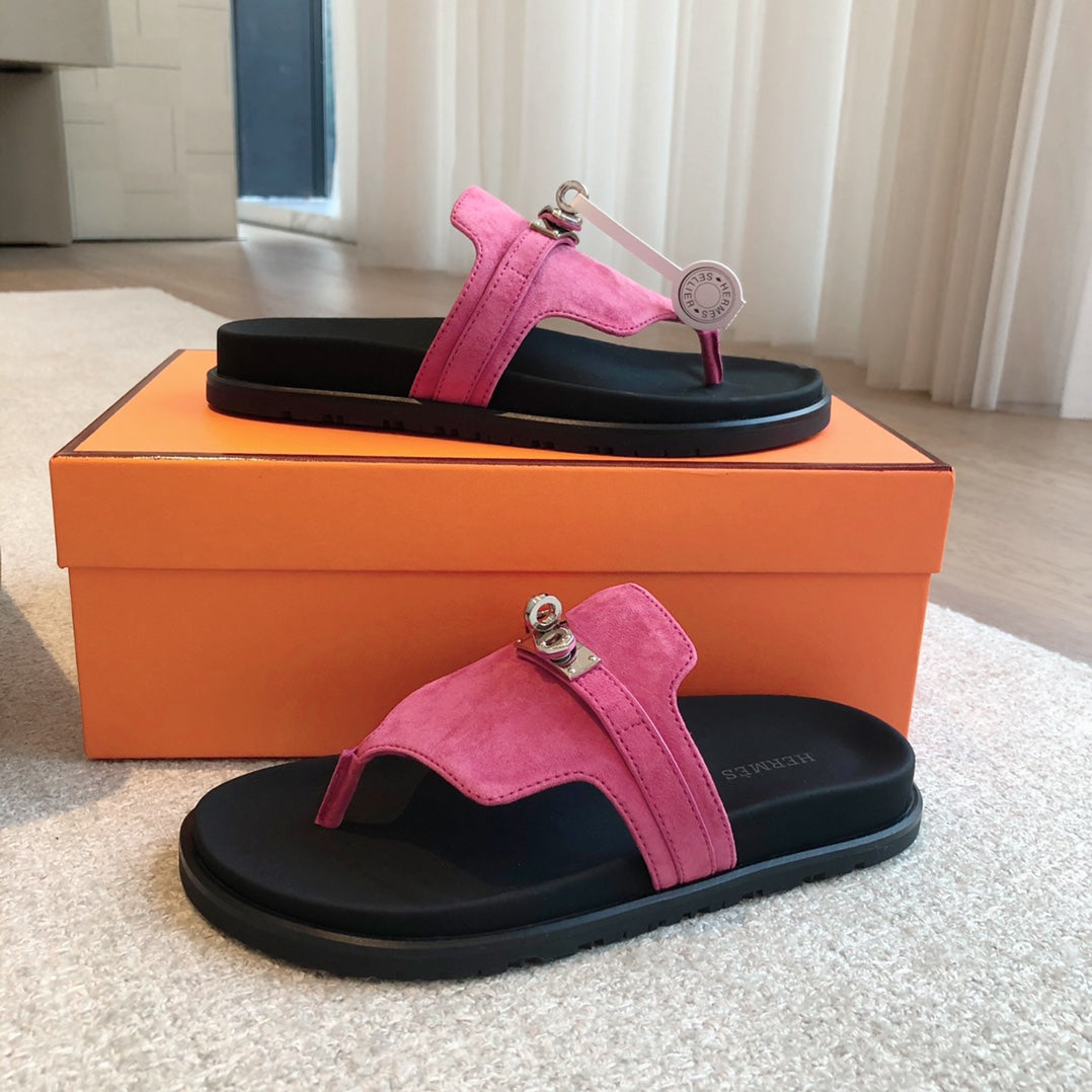 Empire Sandal Black Lambskin Hot Pink Suede Goatskin