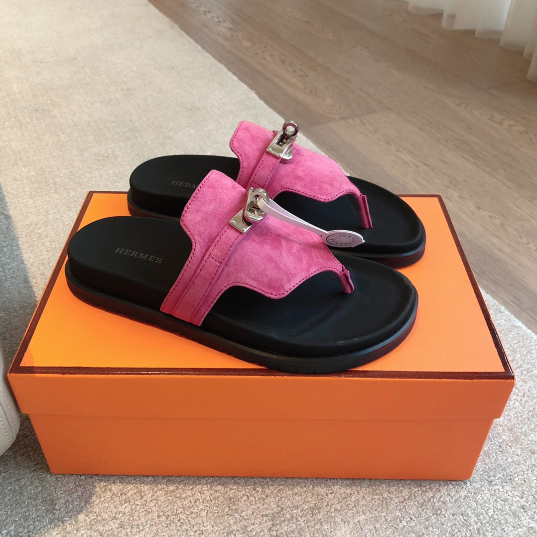 Empire Sandal Black Lambskin Hot Pink Suede Goatskin