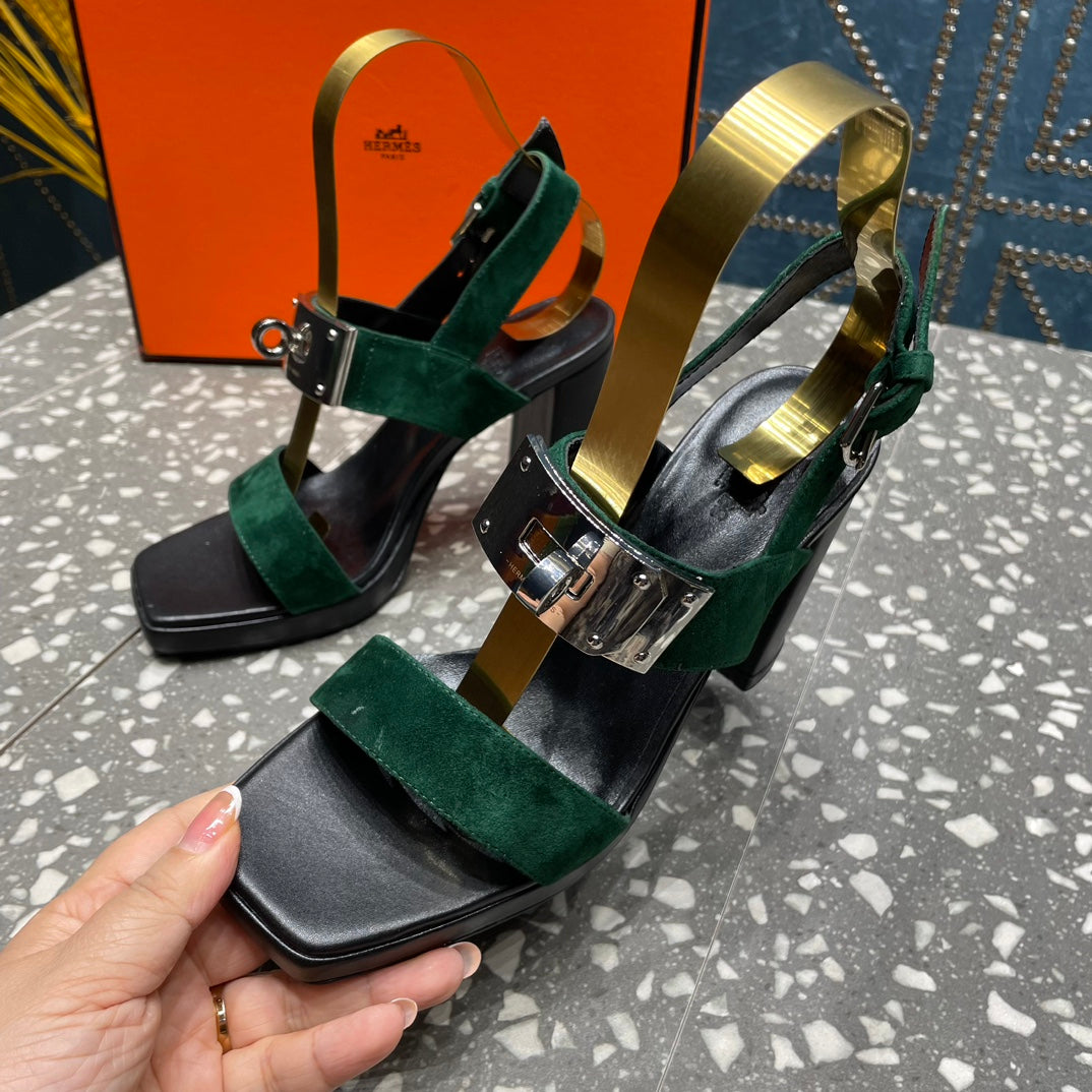 ILONA SANDAL 95 DARK GREEN SUEDE