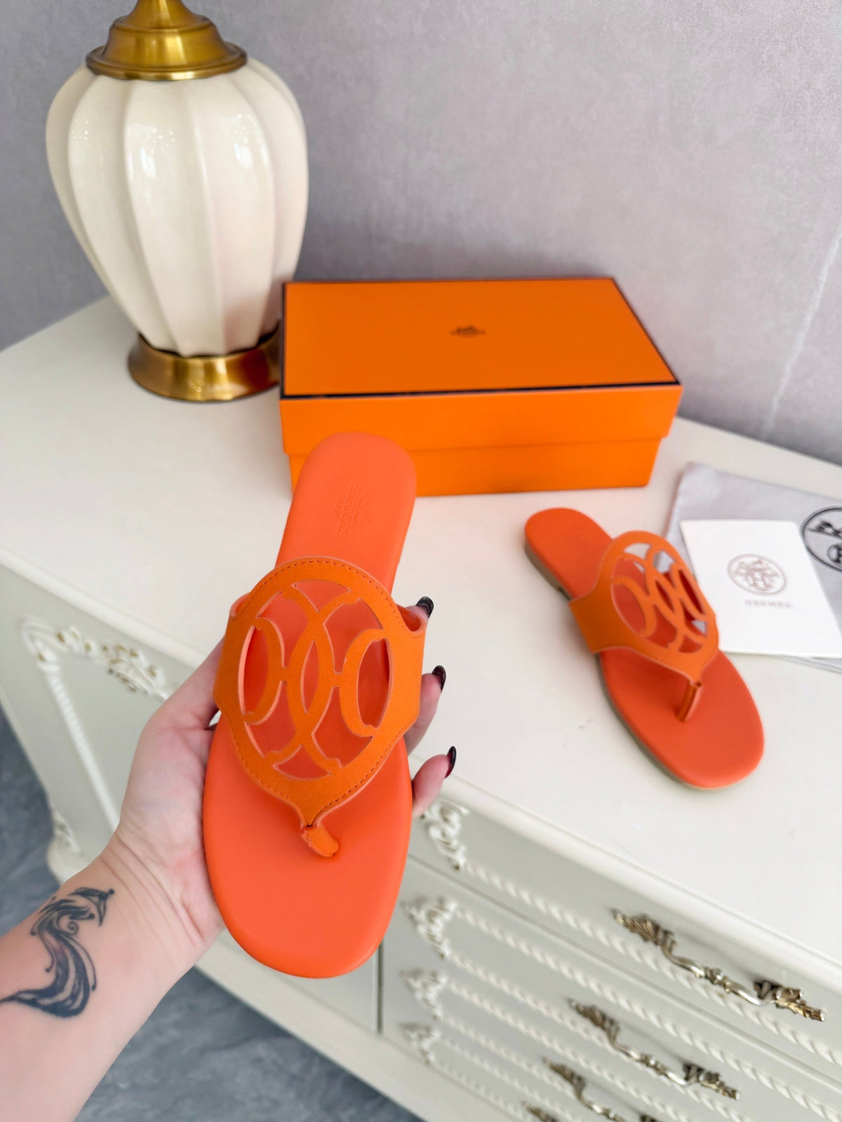 HM Mage Sandal Orange Lambskin 605908