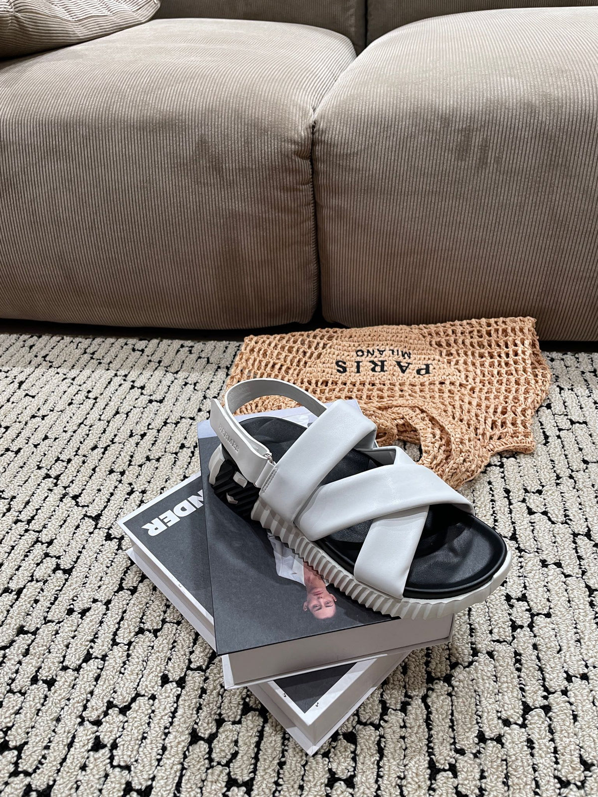 ELECTRIC SANDAL BLACK MIX WHITE CALFSKIN