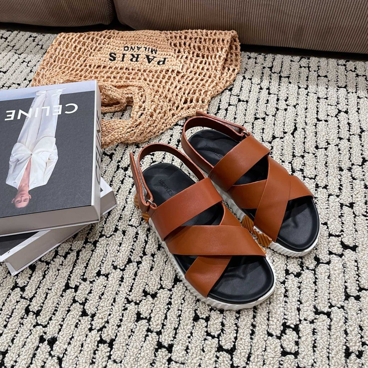 ELECTRIC SANDAL BLACK MIX CARAMEL CALFSKIN