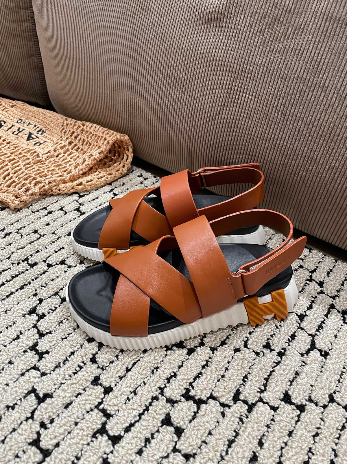ELECTRIC SANDAL BLACK MIX CARAMEL CALFSKIN