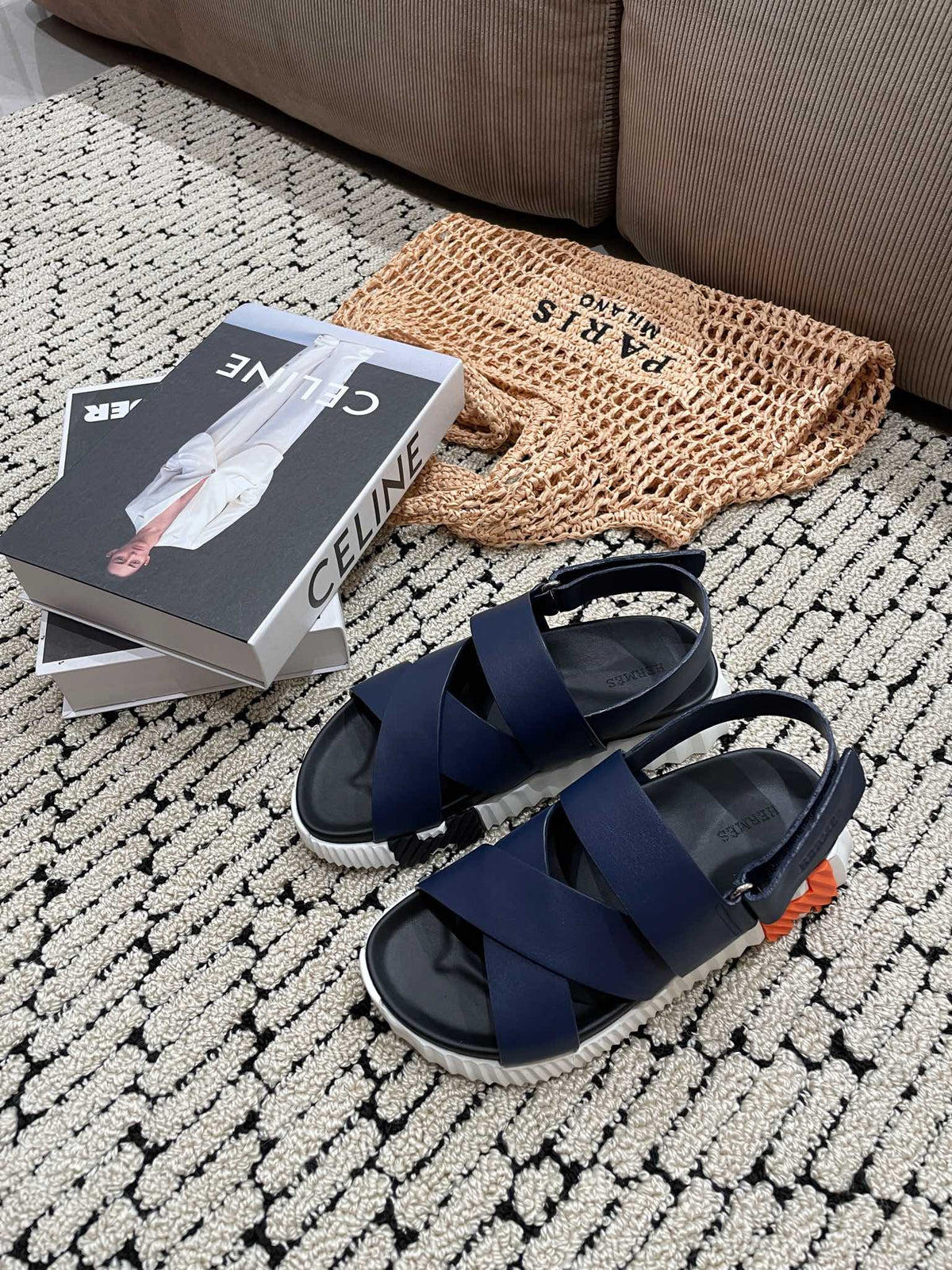 ELECTRIC SANDAL BLACK MIX NAVY CALFSKIN