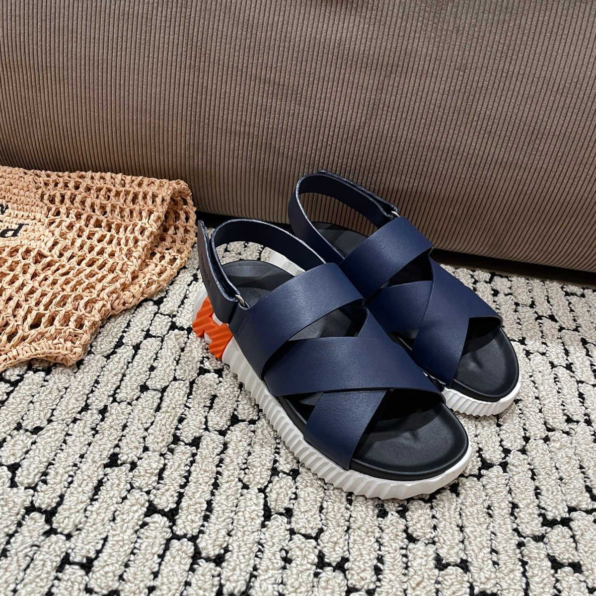 ELECTRIC SANDAL BLACK MIX NAVY CALFSKIN