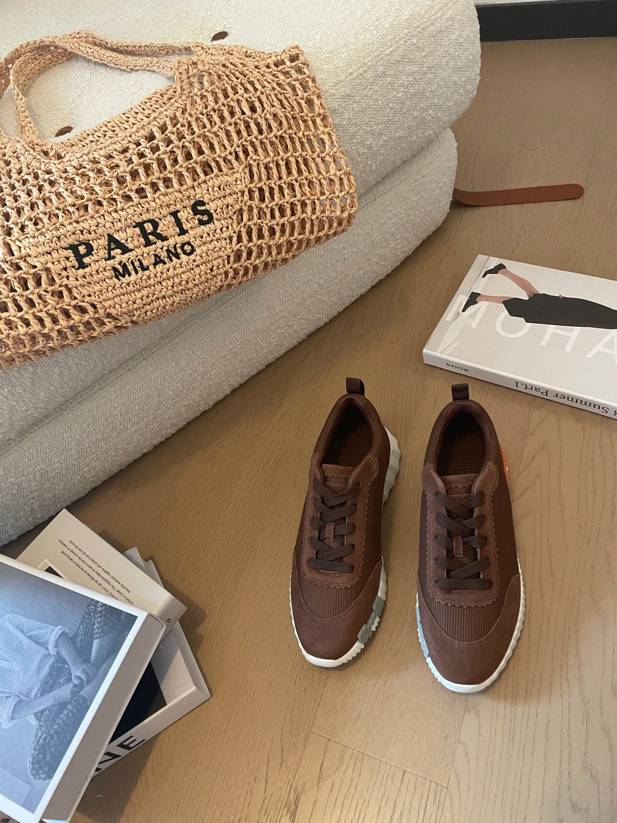 HM Bouncing 35 Sneakers Chocolate Canvas & Suede Goatskin H Orange