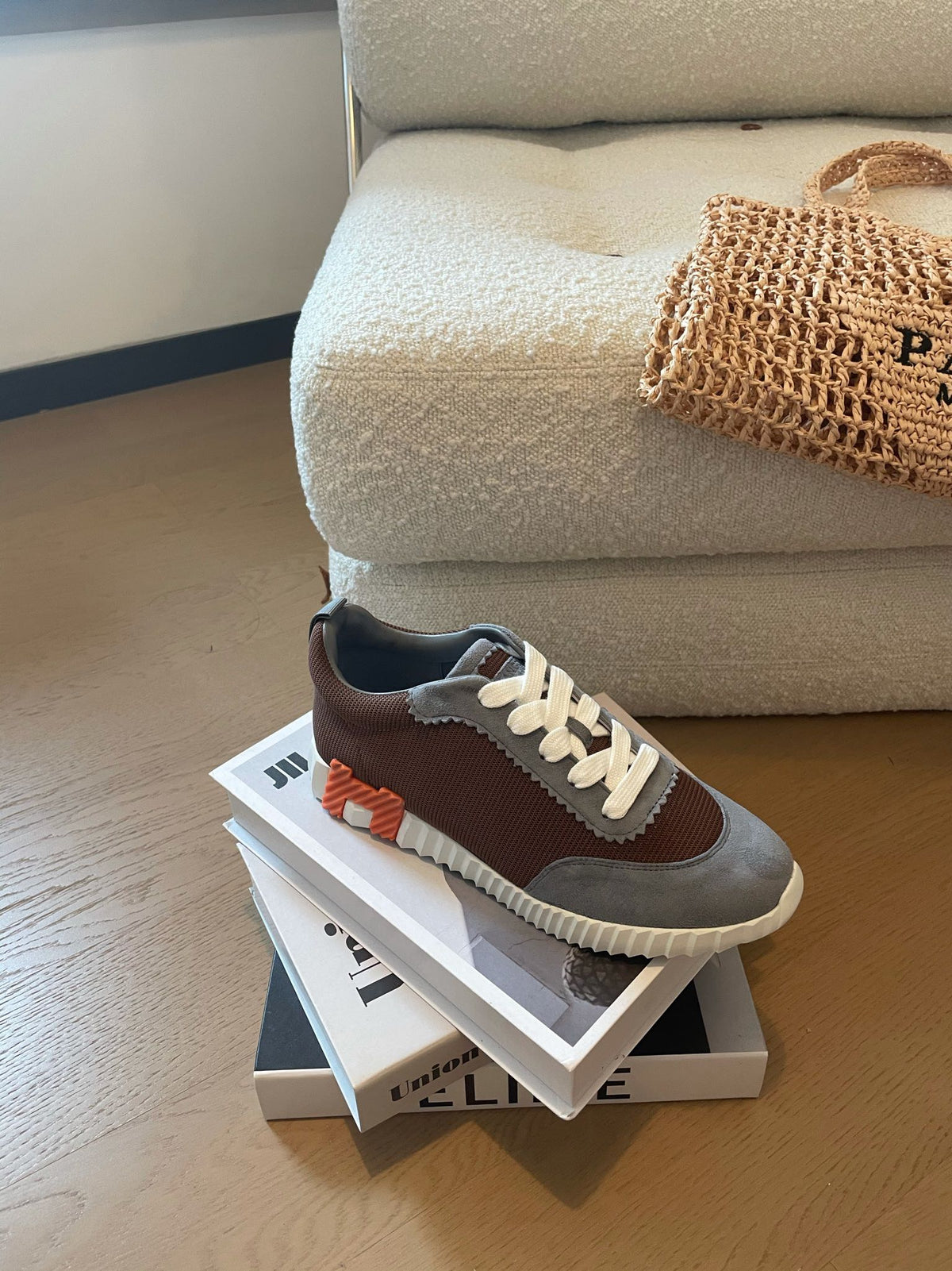 HM Bouncing 35 Sneakers Chocolate Canvas Grey Suede Goatskin H Orange