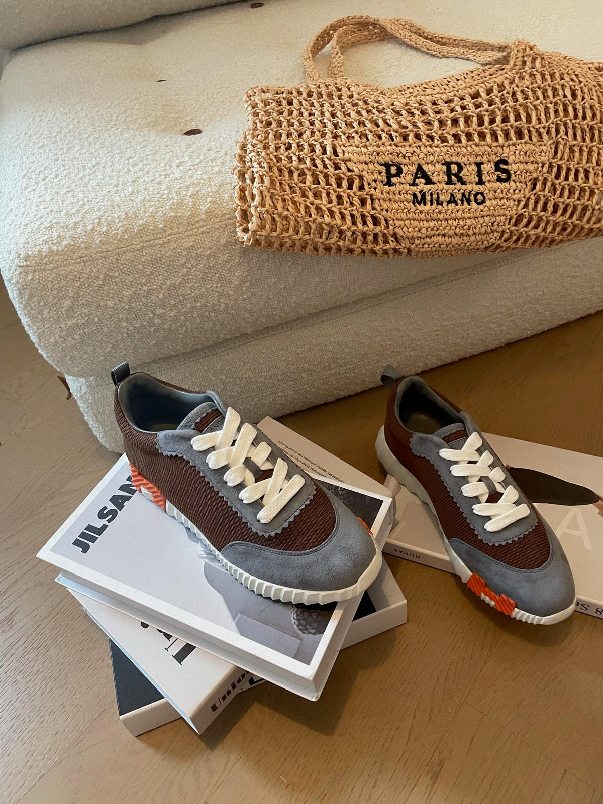 HM Bouncing 35 Sneakers Chocolate Canvas Grey Suede Goatskin H Orange