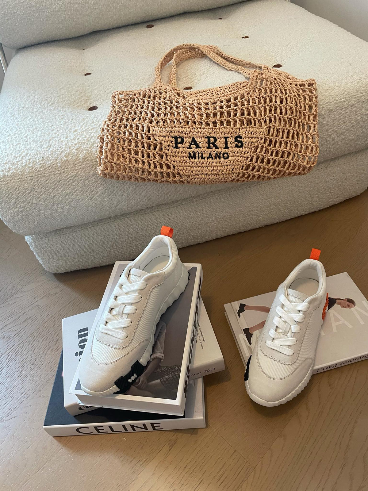HM Bouncing 35 Sneakers White Canvas & Suede Goatskin H Black Orange