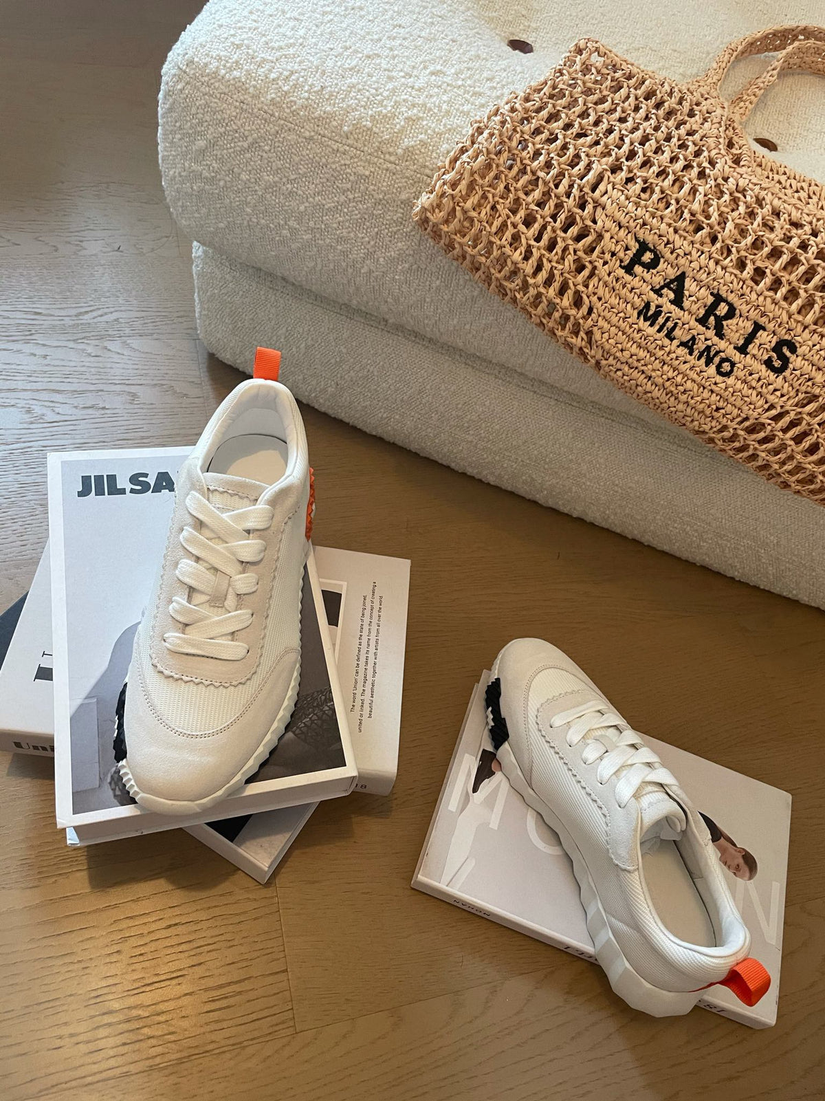 HM Bouncing 35 Sneakers White Canvas & Suede Goatskin H Black Orange