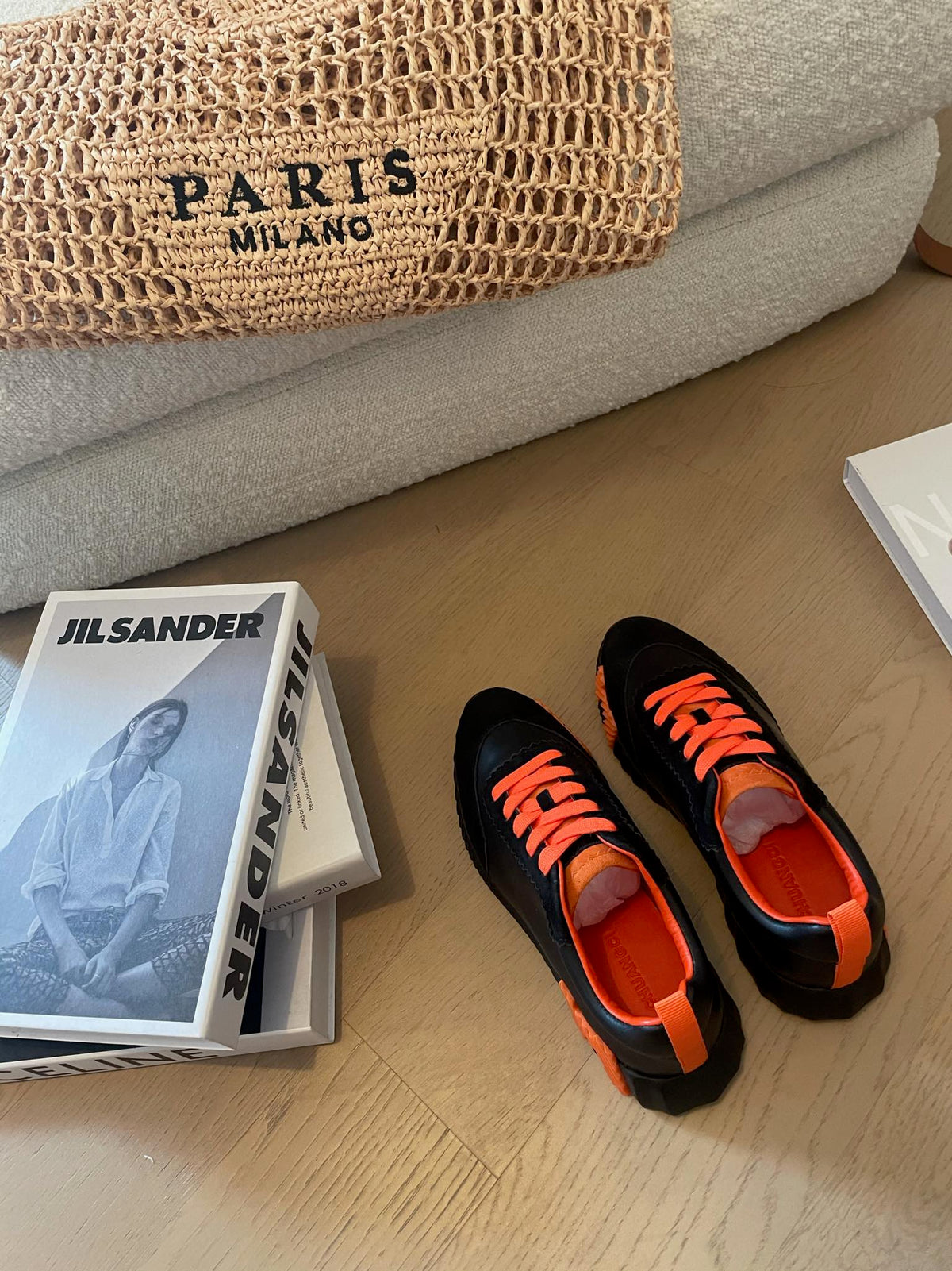 HM Bouncing 35 Sneakers Black Goatskin & Suede Goatskin Orange H Orange