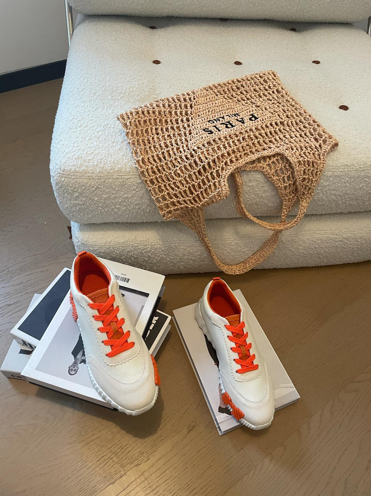 HM Bouncing 35 Sneakers White Goatskin & Suede Goatskin H Orange