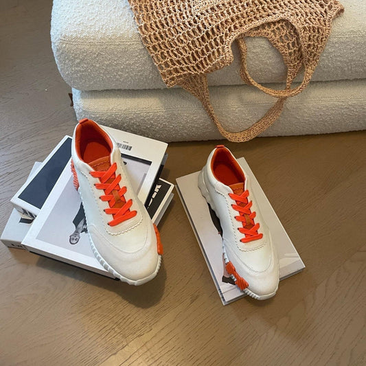 BOUNCING SNEAKERS WHITE CALFSKIN WITH ORANGE LACES