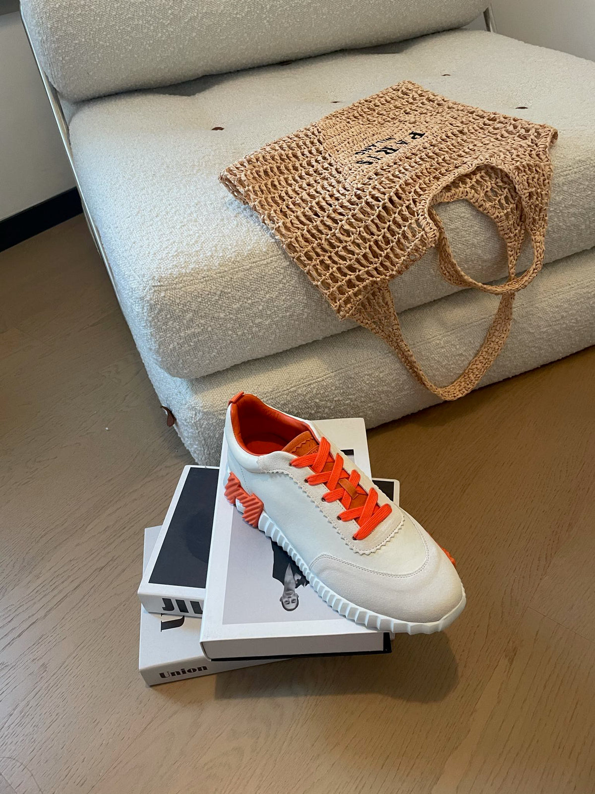 HM Bouncing 35 Sneakers White Goatskin & Suede Goatskin H Orange