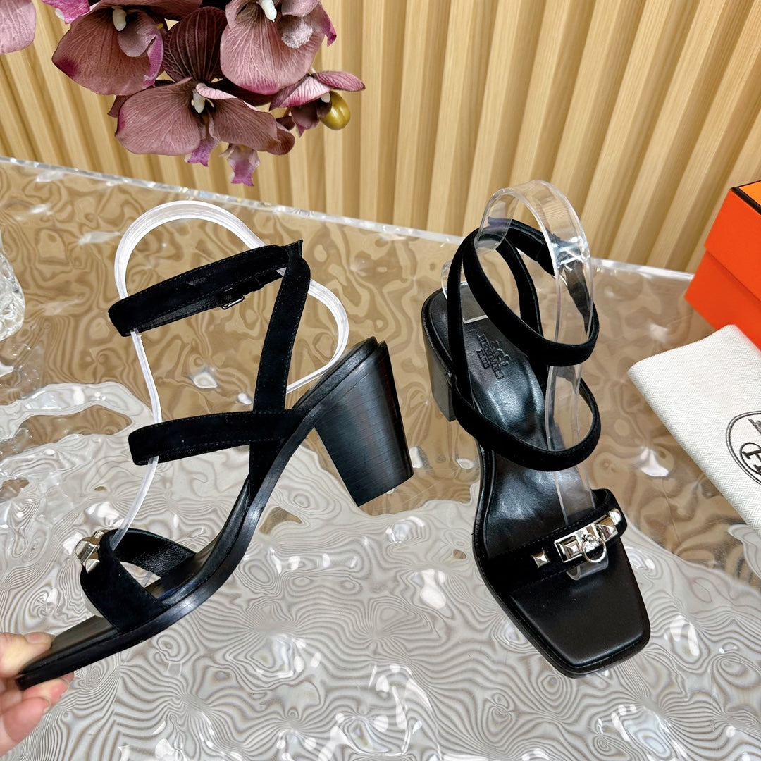 hm iveresse sandal 65 black suede calfskin