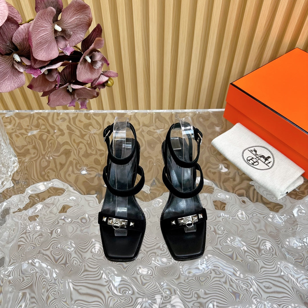 hm iveresse sandal 65 black suede calfskin