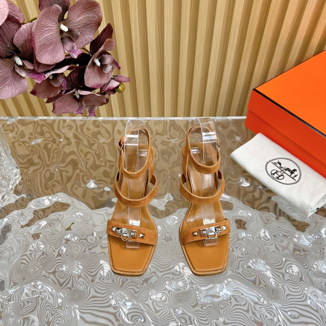 hm iveresse sandal 65 gold brown suede calfskin