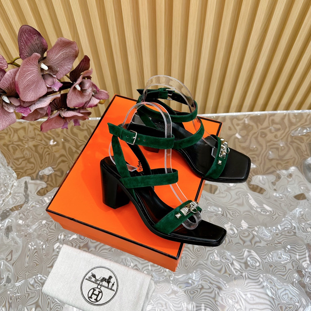hm iveresse sandal 65 dark green suede calfskin black calfskin
