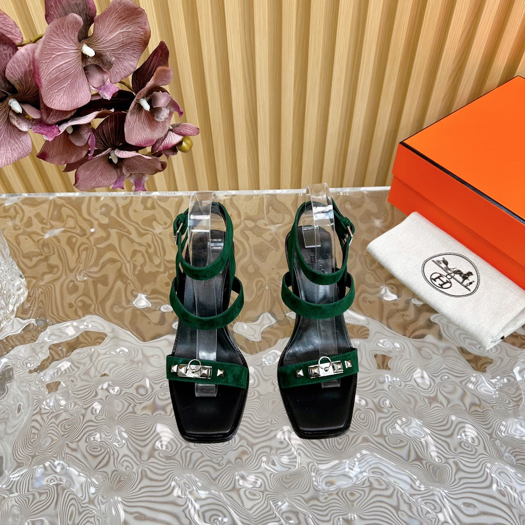 hm iveresse sandal 65 dark green suede calfskin black calfskin