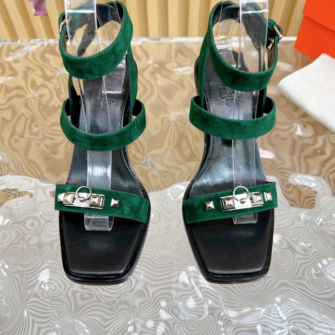 hm iveresse sandal 65 dark green suede calfskin black calfskin