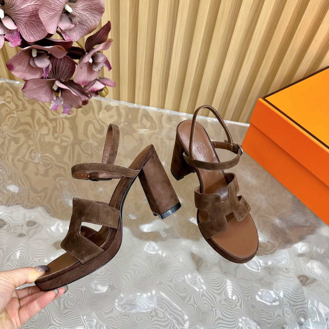 HM Jazz 90 Sandal In Walnut Brown Suede