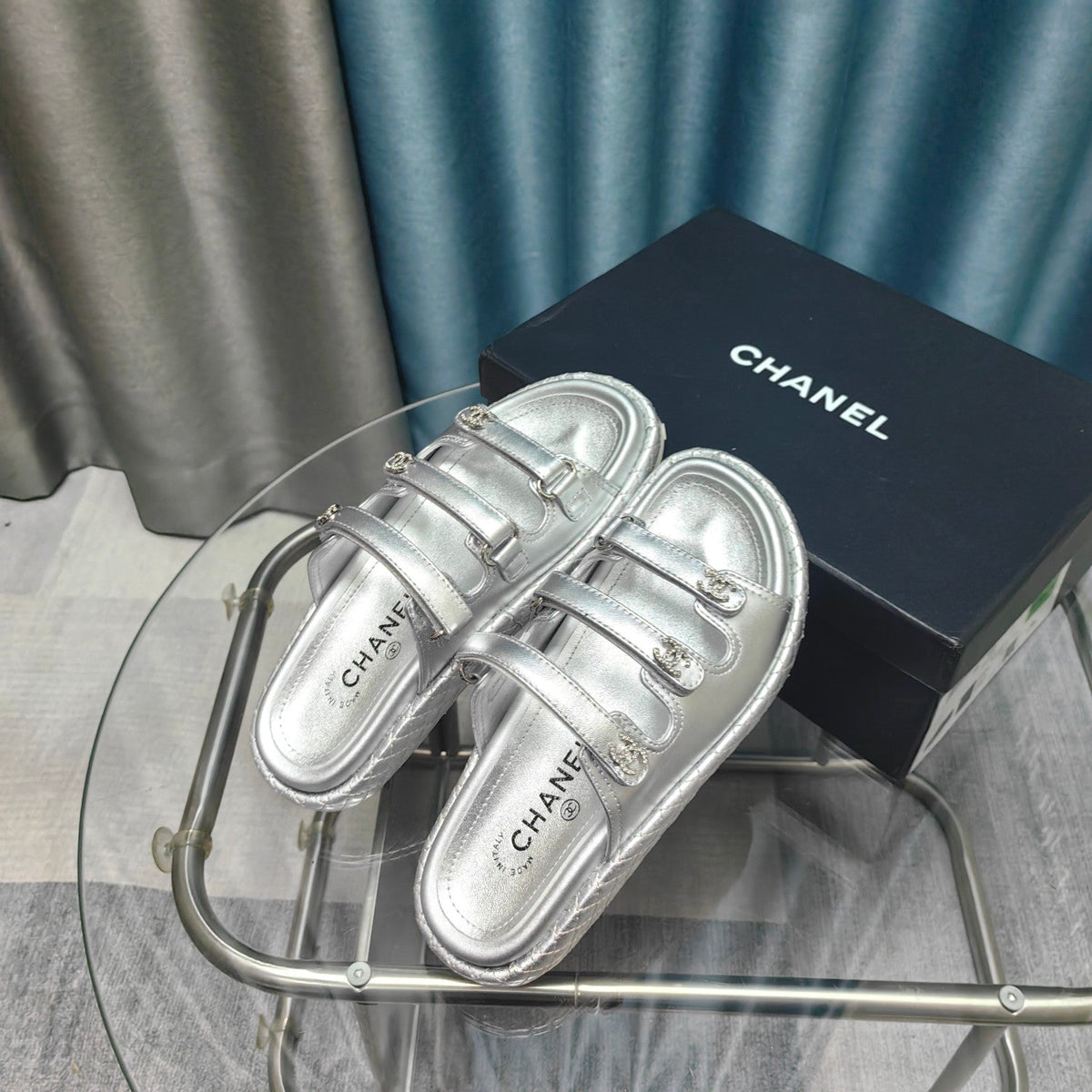 CC 25C Sandal Triple Straps Silver Calfskin