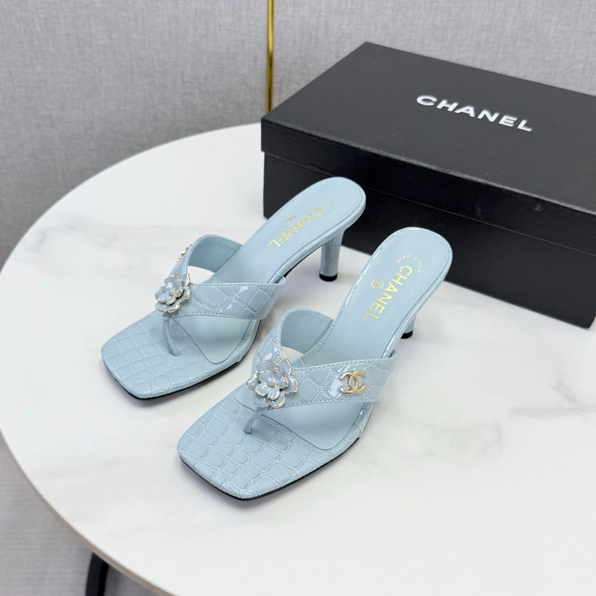 Chanel 2026 Crocodile Embossed Thong Sandal 75mm Leather 904417
