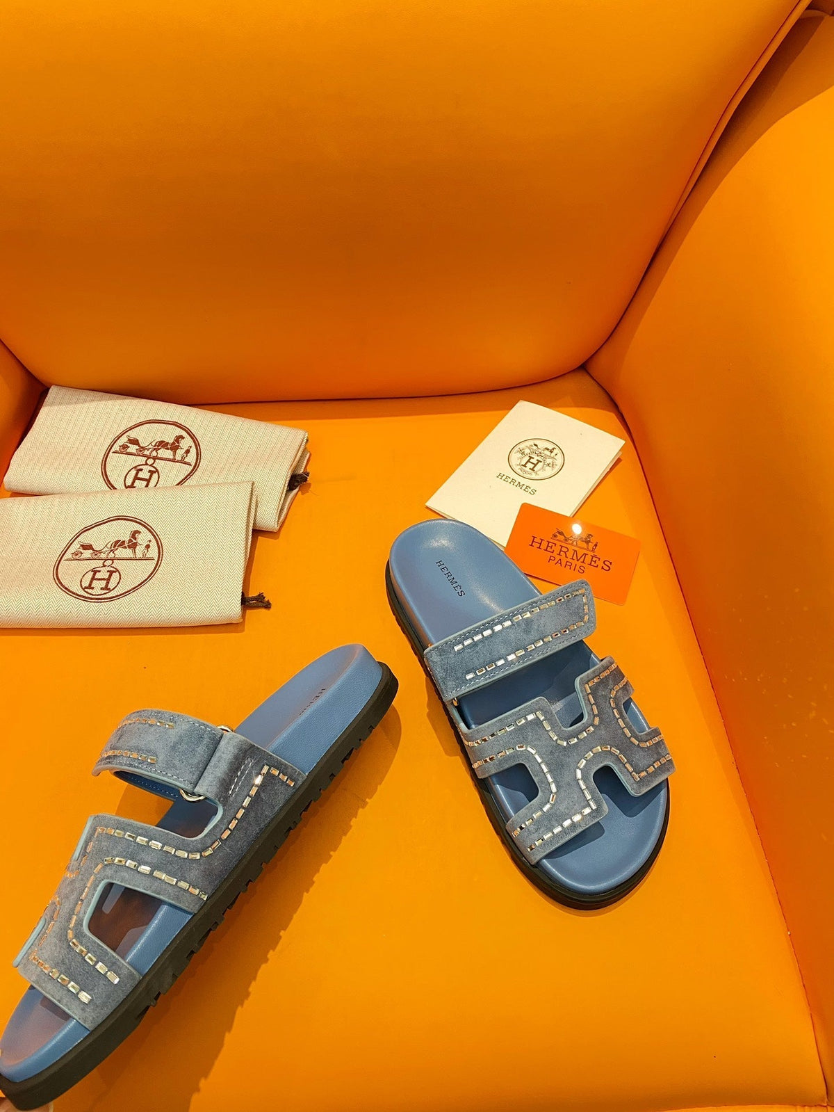 chypre sandal crystal blue suede calfskin
