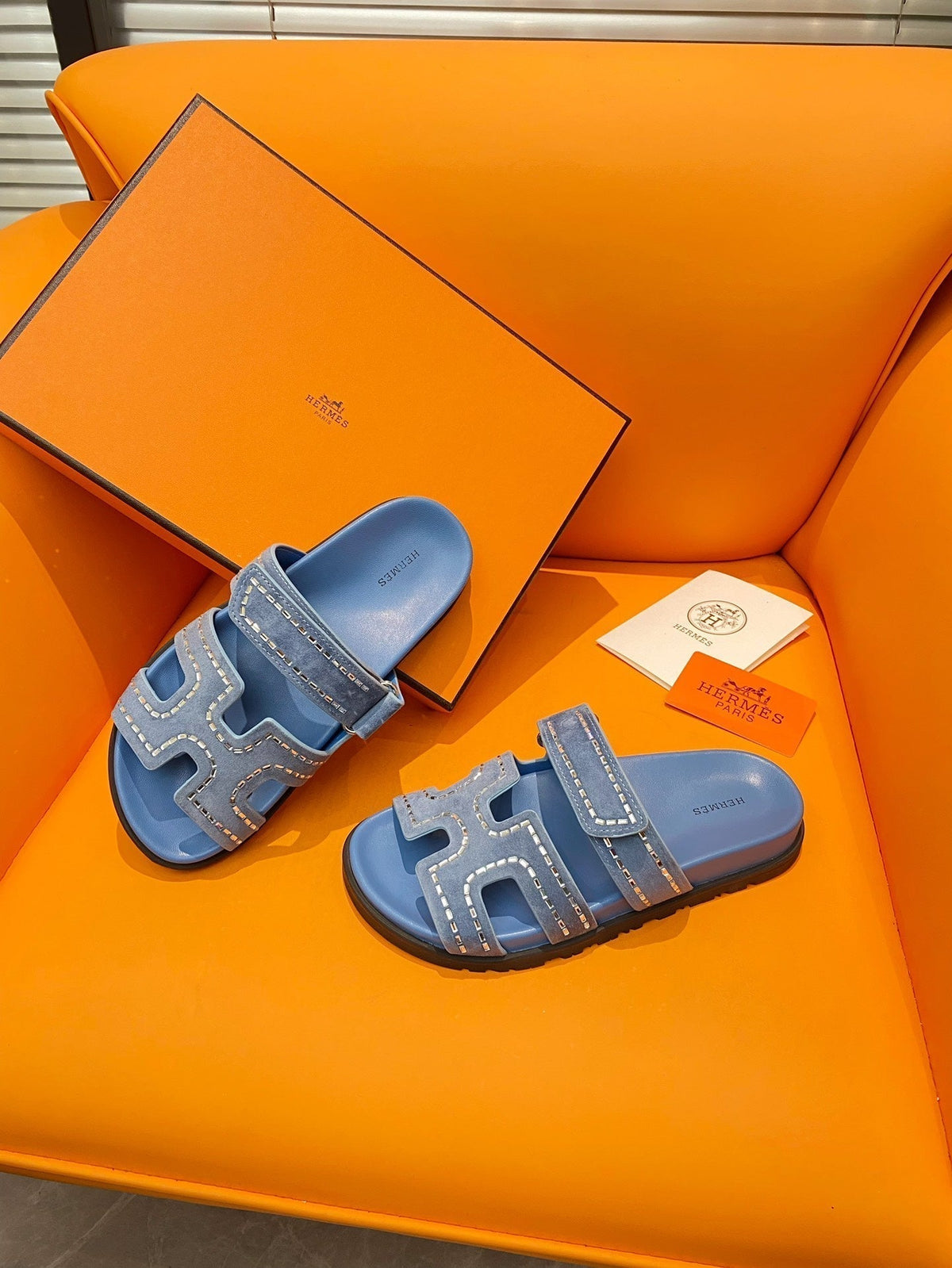 chypre sandal crystal blue suede calfskin