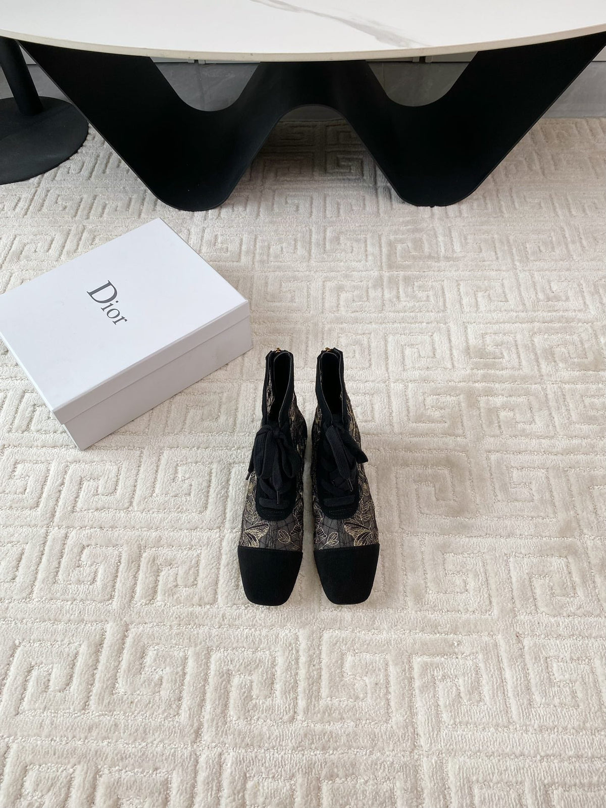 CD Naughtily-D Heeled Ankle Boot Black Transparent Mesh Butterfly And Suede