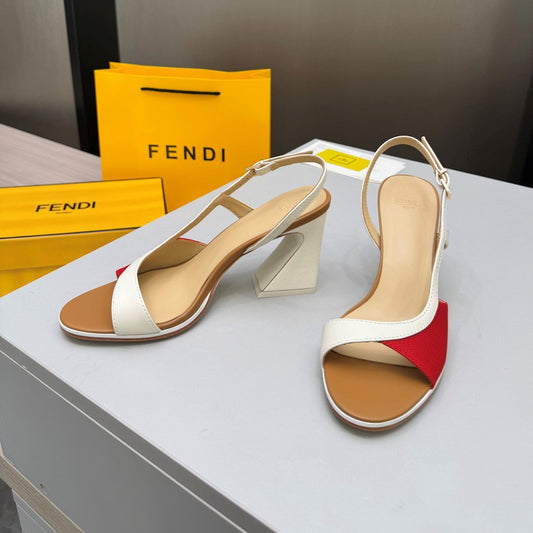 Fendi 26s Arco 9cm Red Brown Cotton Cowhide 675967
