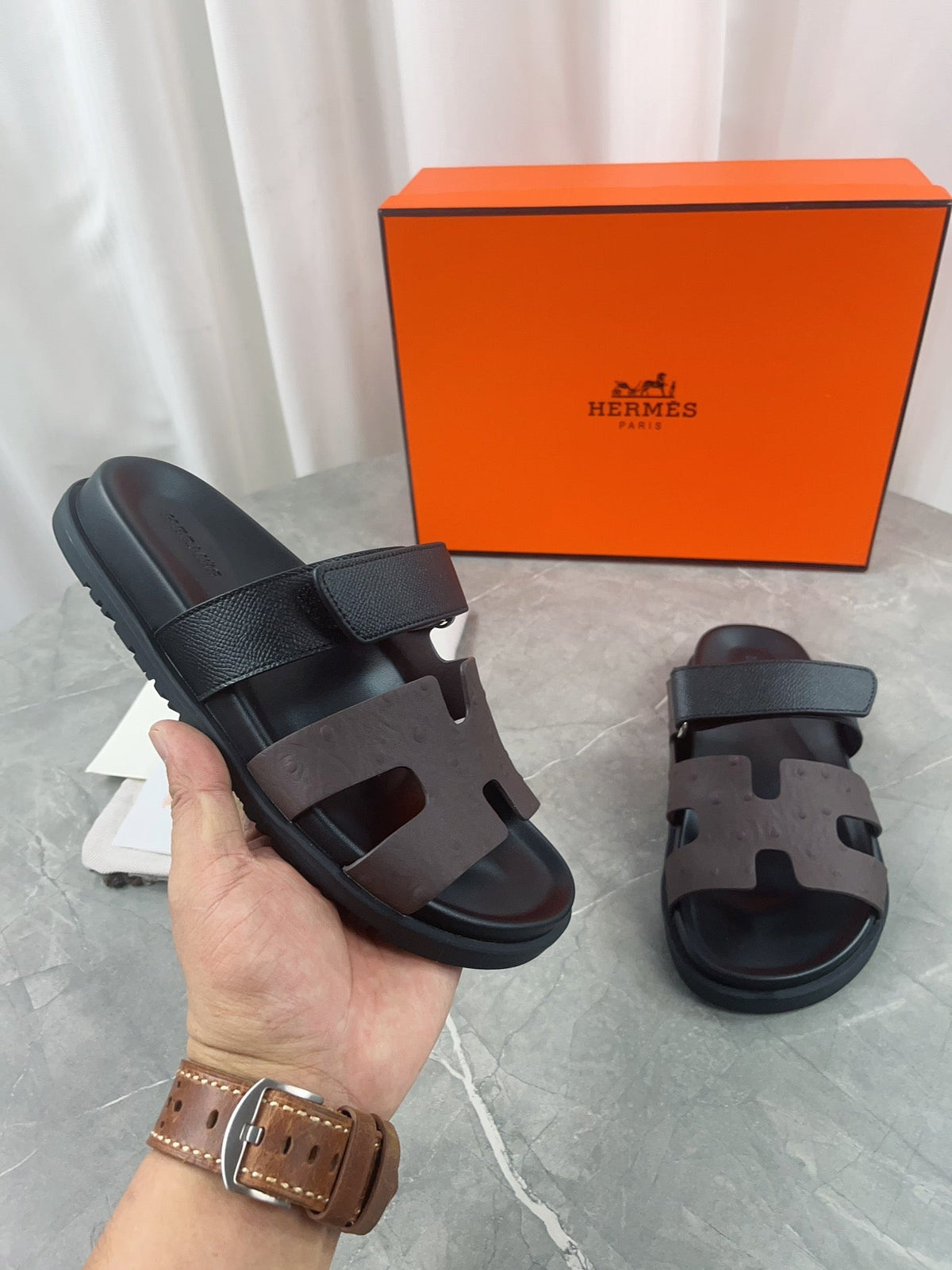 chypre sandal black chocolate calfskin