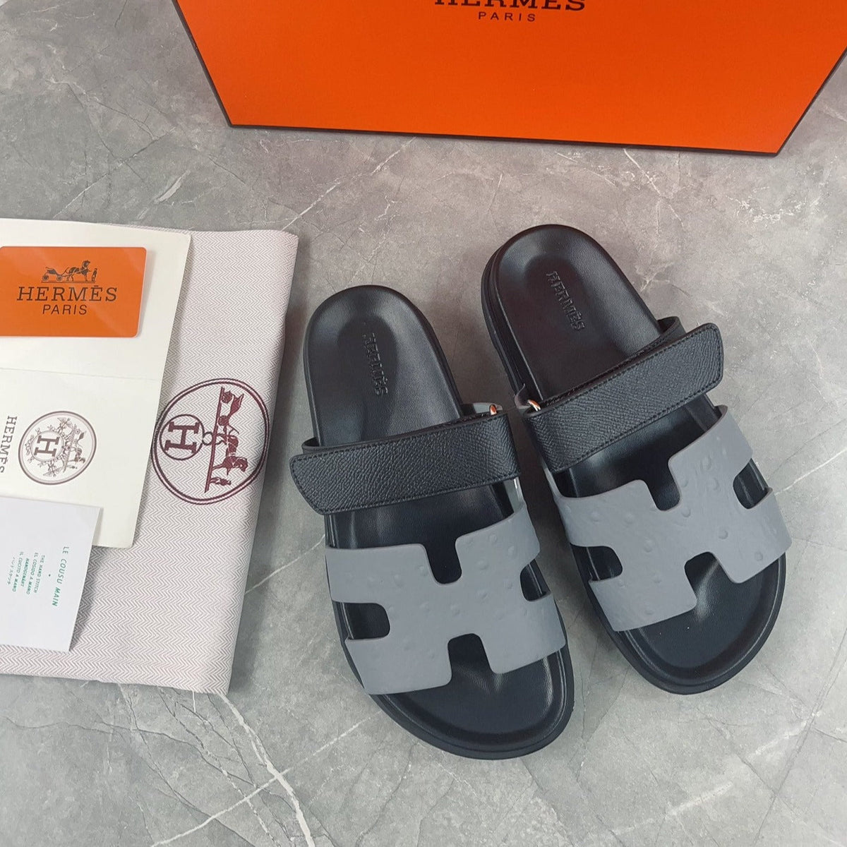 chypre sandal black grey calfskin