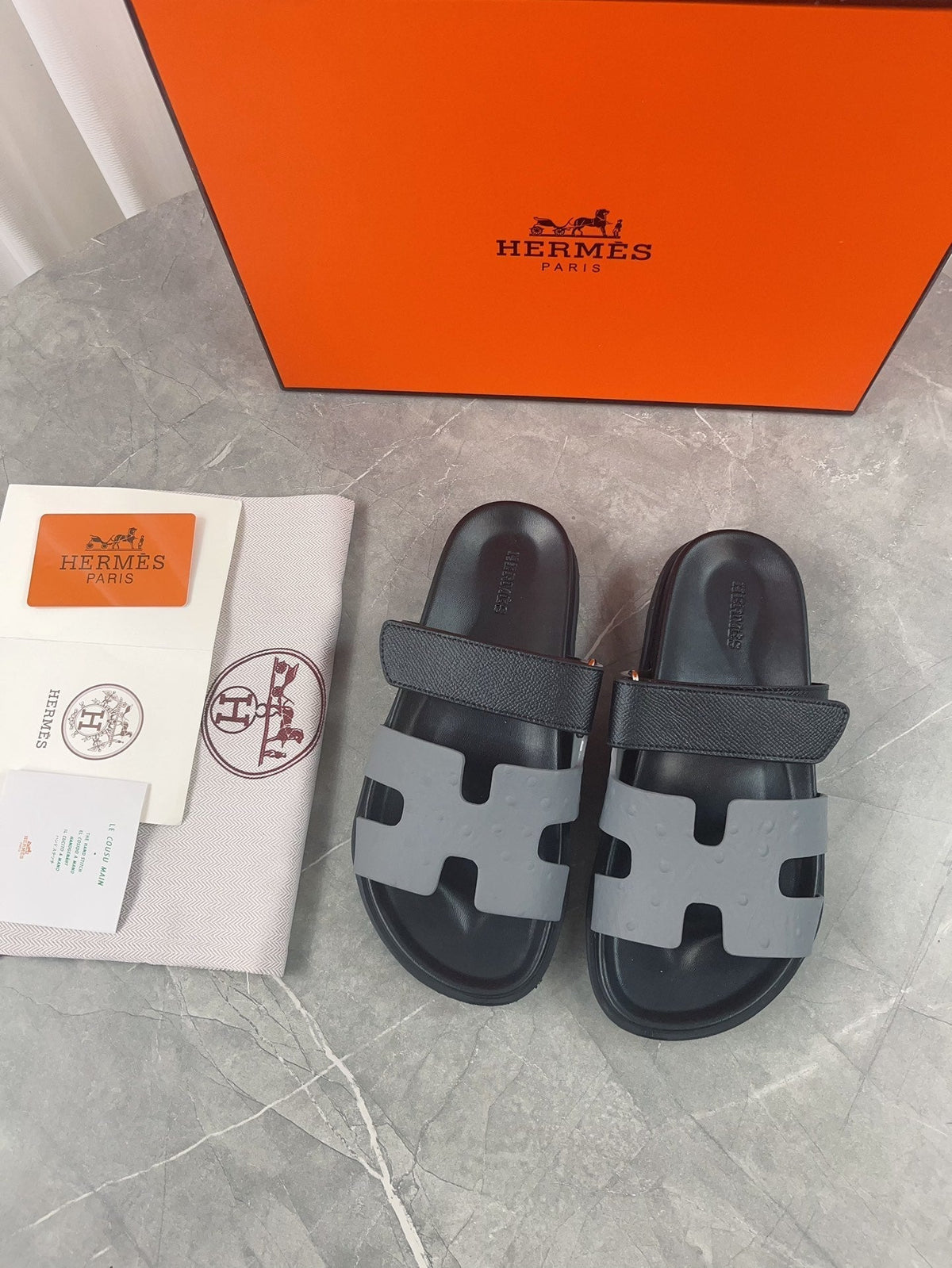 chypre sandal black grey calfskin