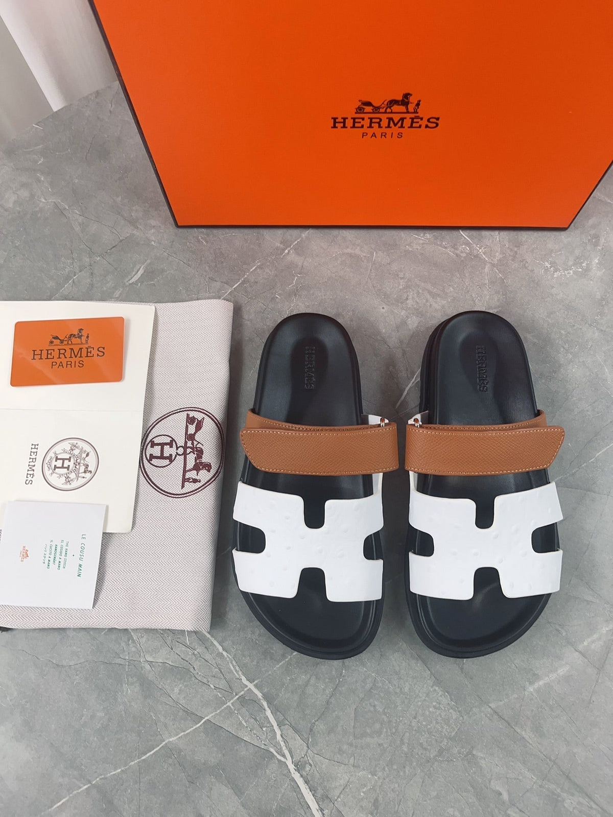 chypre sandal brown white calfskin
